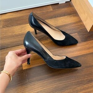 Cole Haan Black Pointed-Toe Leather & Suede Pumps